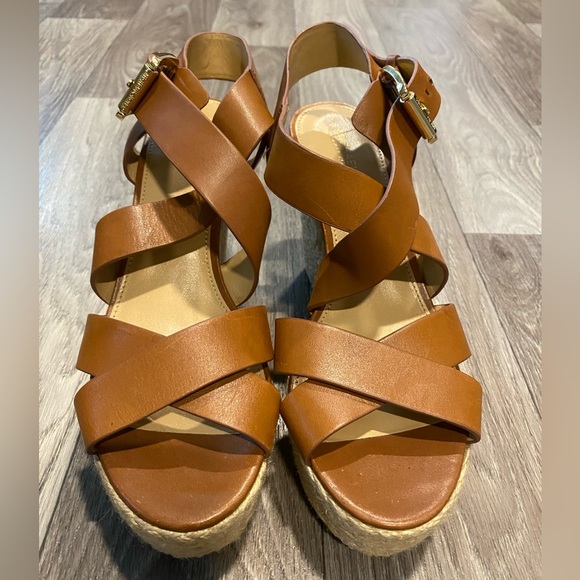 Michael Kors Shoes - Michael Kors Sandals Women Brown leather ankle strap Mid wedge Celia